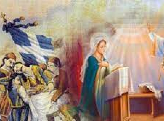 Δυο Χαίρε εορτάζουμε την 25η Μαρτίου. Χαίρε η Κεχαριτωμένη και Χαίρε, ω Χαίρε Λευτεριά.